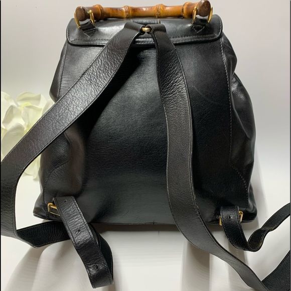 Gucci Black Leather Backpack with Bamboo Accents - Picture 4 of 15